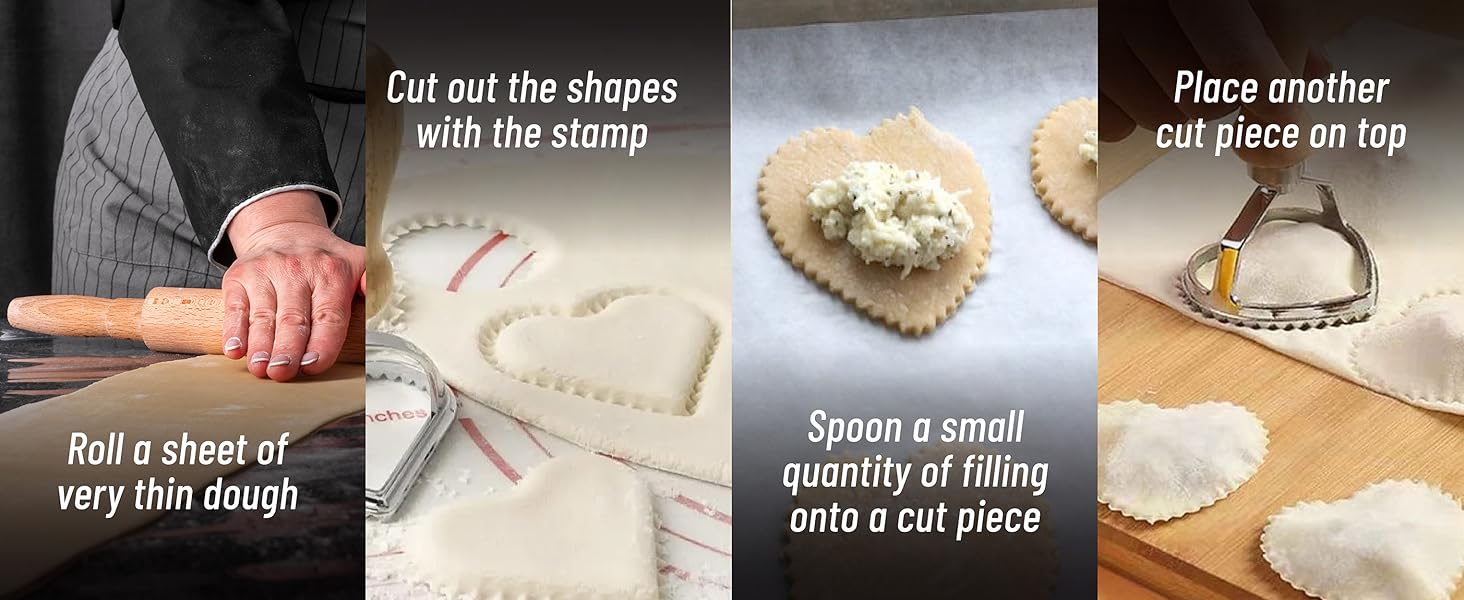 Fante’s Ravioli Maker Stamp With Wooden Handle, Fluted Heart Shape, For Homemade Pasta, Cookies, Everyday Meals, And Holidays, 2.5-Inch