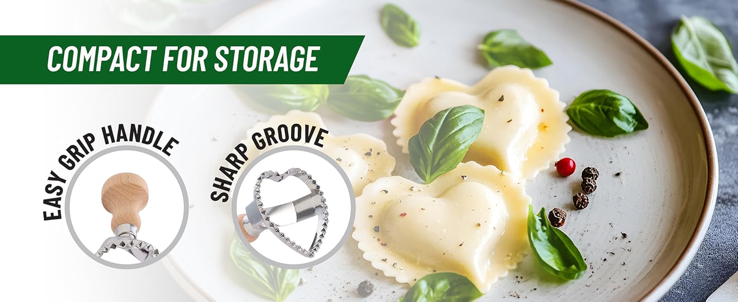 Fante’s Ravioli Maker Stamp With Wooden Handle, Fluted Heart Shape, For Homemade Pasta, Cookies, Everyday Meals, And Holidays, 2.5-Inch