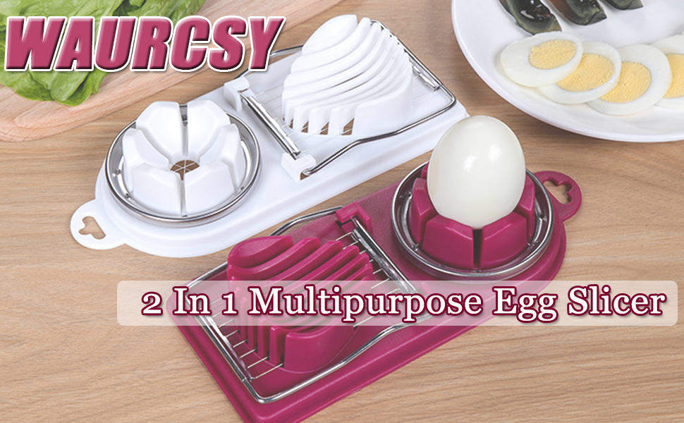 2 In 1 Multi-purpose Kitchentool Cutter Egg Boiled Egg Slicer, Can Be Used to Cut Hard-boiled Eggs cheese Fruit Strawberry Mushroom Kiwis (2PCS)