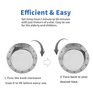 Kitchen Timers for Cooking, Chef Cooking Timer Clock with Loud Alarm - Magnetic Backing 100% Mechanical Desk Timer - No Batteries Required, Countdown Reminder Magnetic - Exquisite Stainless Steel Body