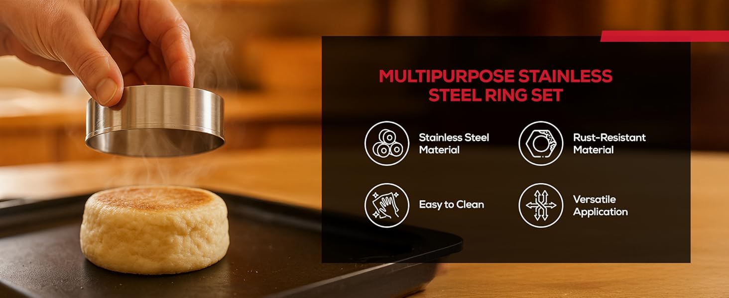 King Arthur Baking Company English Muffin Rings, Stainless Steel, Round Set Of 12 For Cooking And Batch Baking Thinner Batters