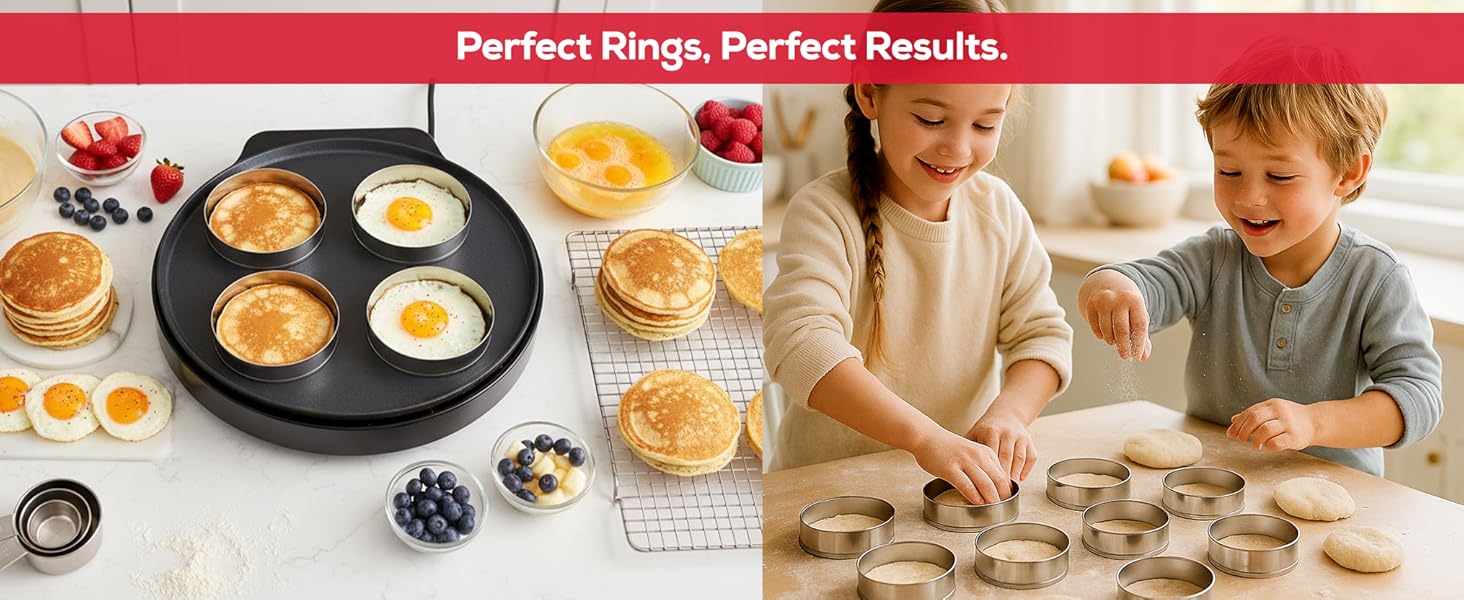 King Arthur Baking Company English Muffin Rings, Stainless Steel, Round Set Of 12 For Cooking And Batch Baking Thinner Batters