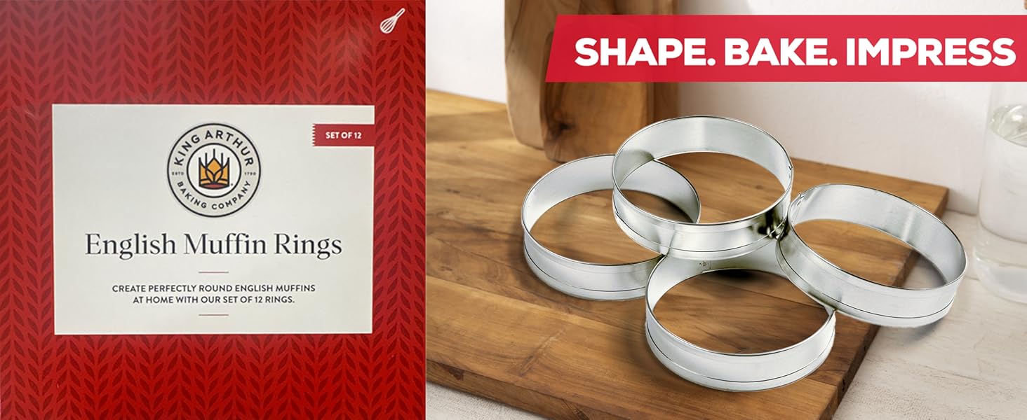 King Arthur Baking Company English Muffin Rings, Stainless Steel, Round Set Of 12 For Cooking And Batch Baking Thinner Batters