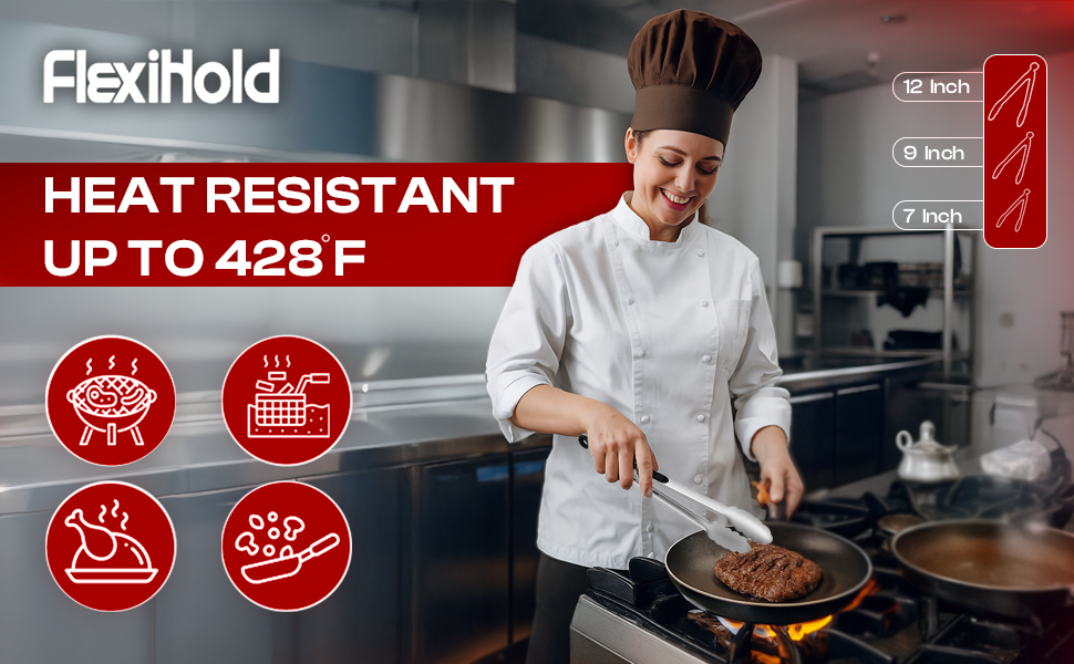 Pack of 3 Stainless Steel Kitchen Tongs with Silicone Tips – Non-Stick Cooking, Grilling & BBQ Tongs for Serving, Dishwasher Safe, 7