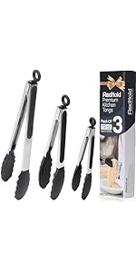 Pack of 3 Stainless Steel Kitchen Tongs with Silicone Tips – Non-Stick Cooking, Grilling & BBQ Tongs for Serving, Dishwasher Safe, 7