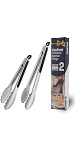 Pack of 3 Stainless Steel Kitchen Tongs with Silicone Tips – Non-Stick Cooking, Grilling & BBQ Tongs for Serving, Dishwasher Safe, 7