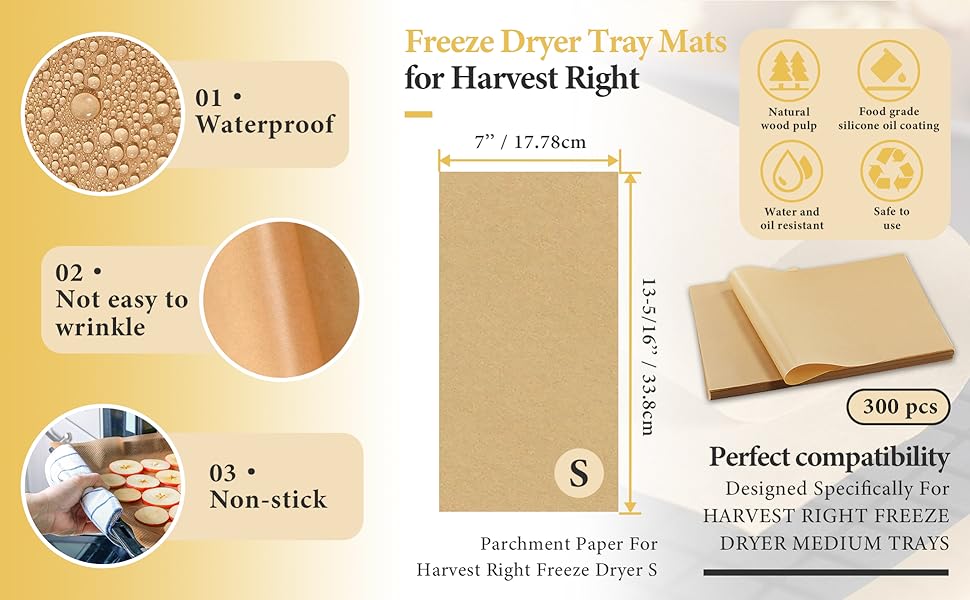 300 PCS Freeze Dryer Tray Mats for Harvest Right Dryer - Freeze Dryer Parchment Paper Set for Medium Trays - Non-Stick Baking Mats One-Off Parchment Paper Harvest Right Accessories (13