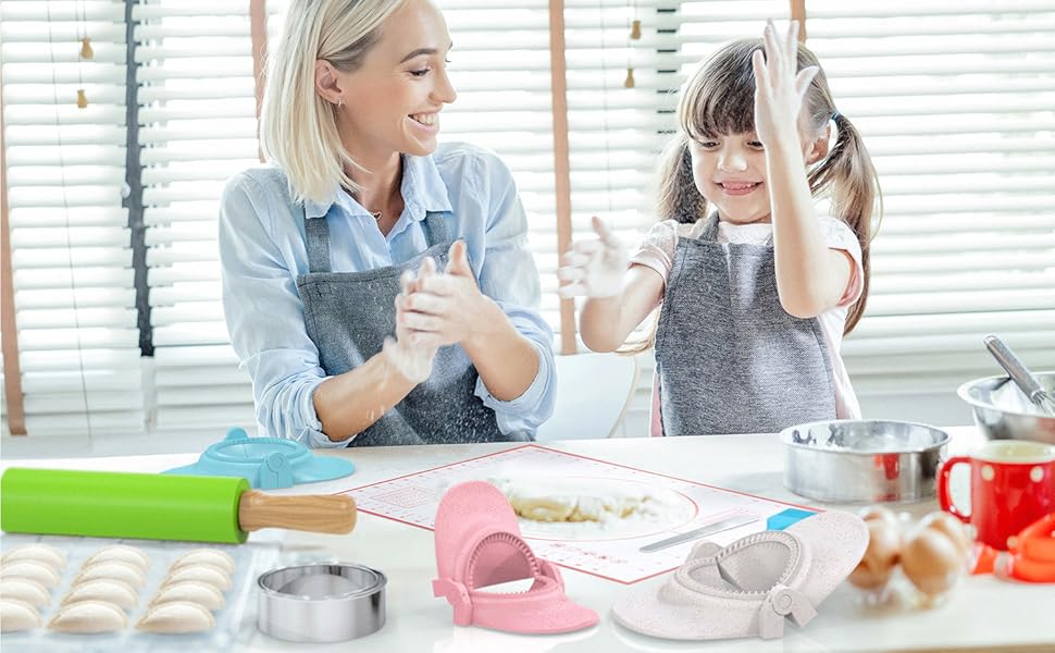 7 Piece Dumpling Maker Kit - All-in-One Empanada Maker Set with Press Molds & Ring Cutters, BPA-Free Kitchen Accessories for Home Cooking, Family/Friends Fun Gift (Beige)