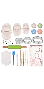 7 Piece Dumpling Maker Kit - All-in-One Empanada Maker Set with Press Molds & Ring Cutters, BPA-Free Kitchen Accessories for Home Cooking, Family/Friends Fun Gift (Beige)