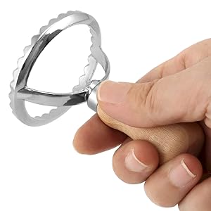 QWORK Ravioli Stamp Maker Cutter with Roller Wheel Set – Wood Handle, Sturdy Aluminum Frame, Precise Fluted Edges – Perfect for Ravioli, Pasta, Cookies