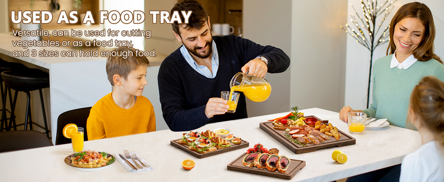 Acacia Wood Cutting Boards Set of 3 for Kitchen, Large Wooden Cutting Board with Juice Groove, Charcuterie Board, Chopping Board for Meat, Cheese, Fruits(17x12, 12x10, 12x7 inch)