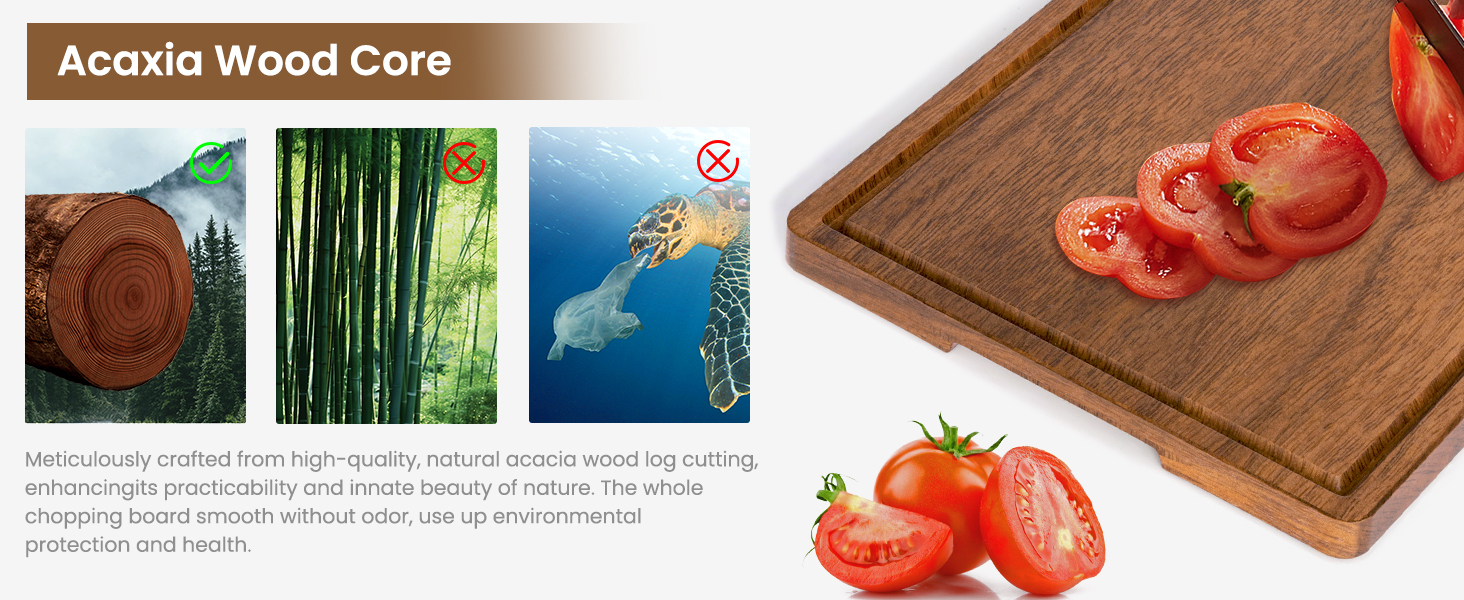 Acacia Wood Cutting Boards Set of 3 for Kitchen, Large Wooden Cutting Board with Juice Groove, Charcuterie Board, Chopping Board for Meat, Cheese, Fruits(17x12, 12x10, 12x7 inch)