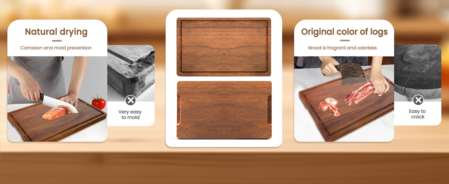 Acacia Wood Cutting Boards Set of 3 for Kitchen, Large Wooden Cutting Board with Juice Groove, Charcuterie Board, Chopping Board for Meat, Cheese, Fruits(17x12, 12x10, 12x7 inch)