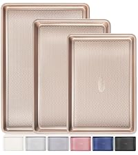 HONGBAKE 9-Piece Baking Pans Set Nonstick, Stackable Non Toxic Bakeware Sets with Diamond Texture, Oven Pan Set for Cooking, Includes Cookie Sheet with Rack, Cake Pan, Roasting Pan, Muffin Tin, Gold