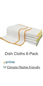 Mother-Earth 6 Pack Cotton Dish Cloths, Ultra Absorbent Quick-Drying Cleaning Cloths, Reusable and Eco-Friendly Dish Rags for Kitchen Use