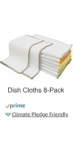 Mother-Earth 6 Pack Cotton Dish Cloths, Ultra Absorbent Quick-Drying Cleaning Cloths, Reusable and Eco-Friendly Dish Rags for Kitchen Use