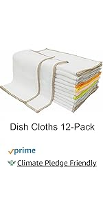 Mother-Earth 6 Pack Cotton Dish Cloths, Ultra Absorbent Quick-Drying Cleaning Cloths, Reusable and Eco-Friendly Dish Rags for Kitchen Use