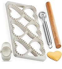 Ravioli Maker Press, Ravioli Press Mold Set - Round Ravioli Stamp Maker Cutter with Wood Rolling Pin, 2.6