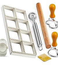 Ravioli Maker Press, Ravioli Press Mold Set - Round Ravioli Stamp Maker Cutter with Wood Rolling Pin, 2.6