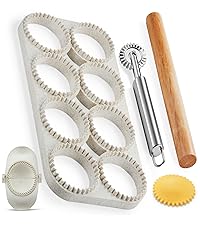 Ravioli Maker Press, Ravioli Press Mold Set - Round, Heart, Square Ravioli Stamp Maker Cutter with Wood Rolling Pin, 2.6