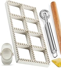 Ravioli Maker Press, Ravioli Press Mold Set - Round, Heart, Square Ravioli Stamp Maker Cutter with Wood Rolling Pin, 2.6