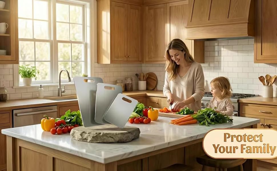 Stainless Steel Cutting Boards for Kitchen, 3 PCS Non Toxic Metal Chopping Board Set, Dishwasher Safe & Warp Proof (15.3"x11", 13.4"x9", 11.8"x7.9" Inch)