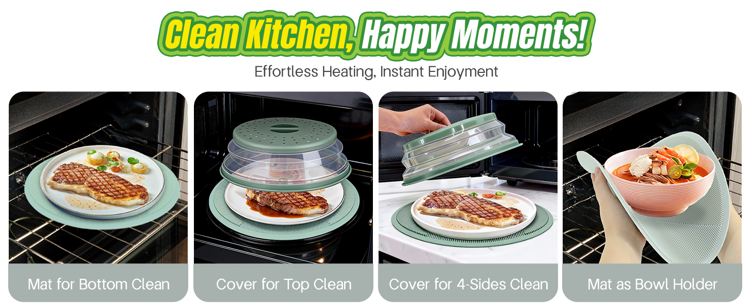 2 in 1 Microwave Splatter Cover Food, Microwave Silicone Mat Place Holders for Multi-use, Silicone Trivet, Pot Holders, Drying, Baking, Utensils Rest for Kitchen Counter Mat