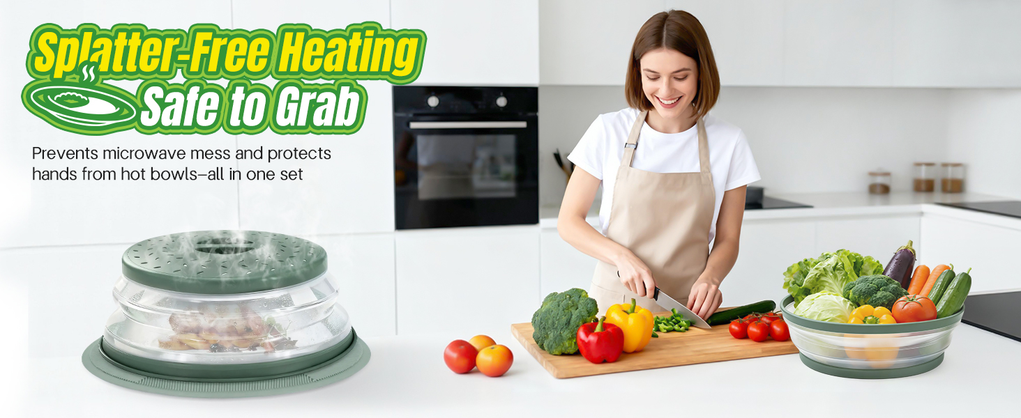 2 in 1 Microwave Splatter Cover Food, Microwave Silicone Mat Place Holders for Multi-use, Silicone Trivet, Pot Holders, Drying, Baking, Utensils Rest for Kitchen Counter Mat