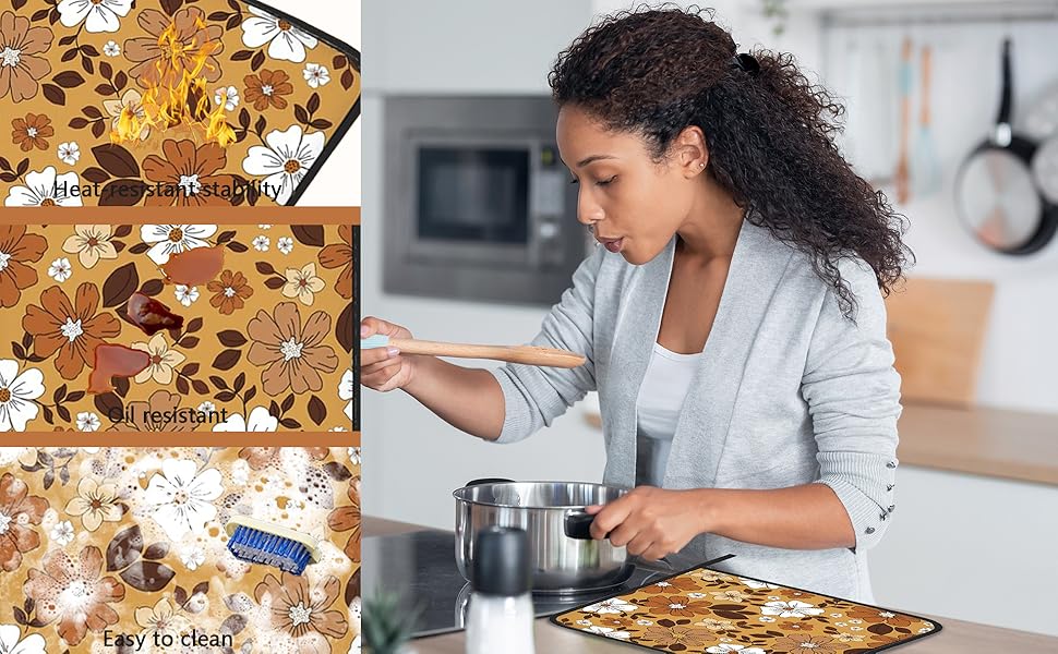 2PCS Boho Watercolor Floral Pot Holder with Loop,Heat Resistant Oven Pads,Hot Pat for Kitchen Cooking Baking Food