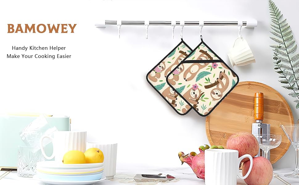 2PCS Boho Watercolor Floral Pot Holder with Loop,Heat Resistant Oven Pads,Hot Pat for Kitchen Cooking Baking Food