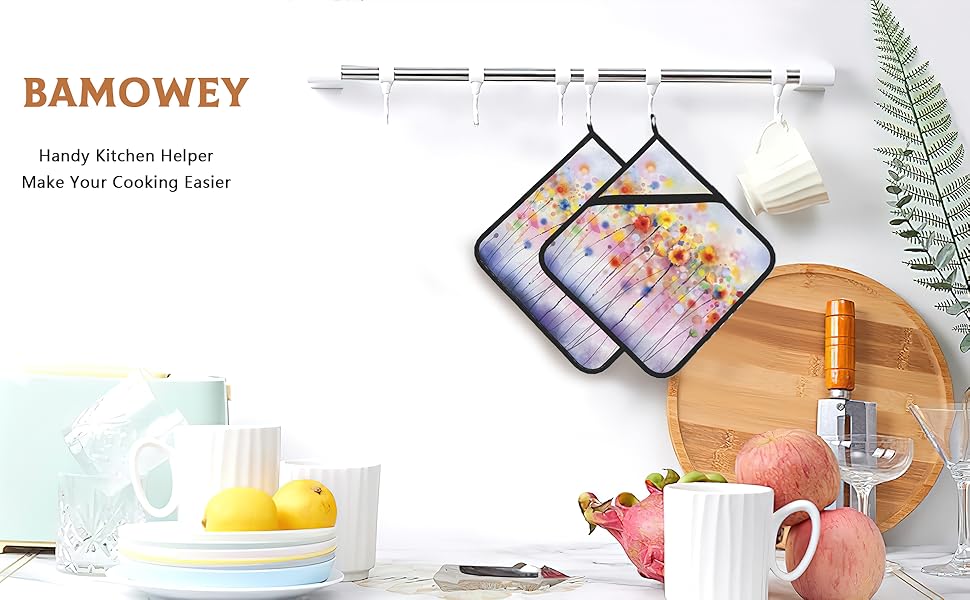 Daisies Flowers Pot Holders Set of 2 Heat Resistant Potholders,Fire Oven Hot Pads for Kitchen Cooking Baking Barbecue