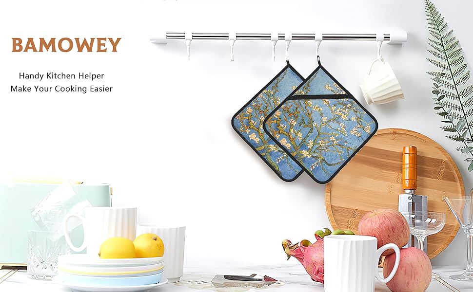 Cat Pot Holder Set of 2,Cute Cartoon Cats Kitchen Heat Resistant Potholder for Women Men BBQ Cooking Baking