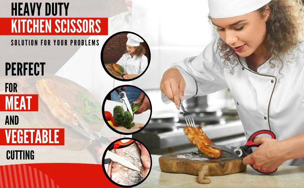 Kitchen Scissors Stainless Steel Sharp Blades with Cushioned Soft TPR Grip for Easy Handling – Heavy Duty Multipurpose Scissors for Meat, Chicken, Fish, Vegetables, & Herbs – Bottle Opener
