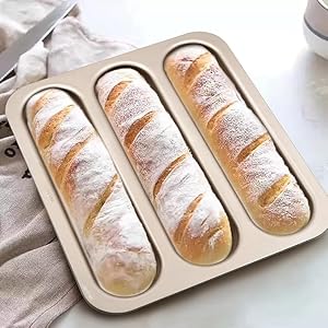 Durable Carbon Steel Baguette Baking Molds, Nonstick French Bread Pan with Rectangular Slots, Specialty 3-Cavity Baguette Mold - Essential Kitchen Tool for Home Bakers (Baguette mold)