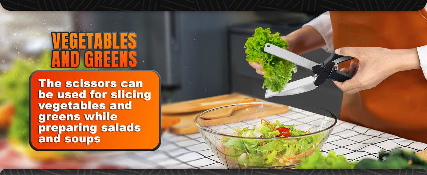 Cutting Board Scissors - 2 In 1 Kitchen Scissors with Cutting Board Knife Combo with Safety Lock and Storage Holder, Sharp Stainless Steel Blade, Dishwasher Safe - For Slicing Vegetables and Fruits