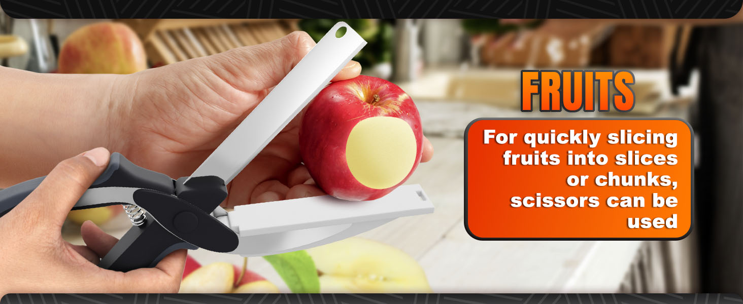 Cutting Board Scissors - 2 In 1 Kitchen Scissors with Cutting Board Knife Combo with Safety Lock and Storage Holder, Sharp Stainless Steel Blade, Dishwasher Safe - For Slicing Vegetables and Fruits