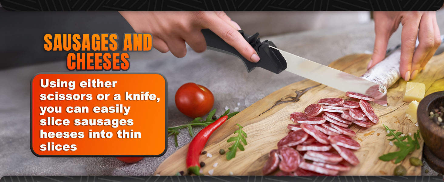 Cutting Board Scissors - 2 In 1 Kitchen Scissors with Cutting Board Knife Combo with Safety Lock and Storage Holder, Sharp Stainless Steel Blade, Dishwasher Safe - For Slicing Vegetables and Fruits