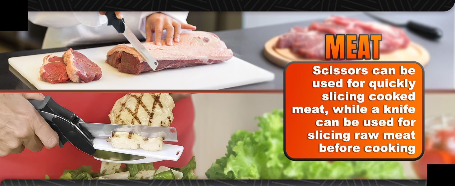 Cutting Board Scissors - 2 In 1 Kitchen Scissors with Cutting Board Knife Combo with Safety Lock and Storage Holder, Sharp Stainless Steel Blade, Dishwasher Safe - For Slicing Vegetables and Fruits