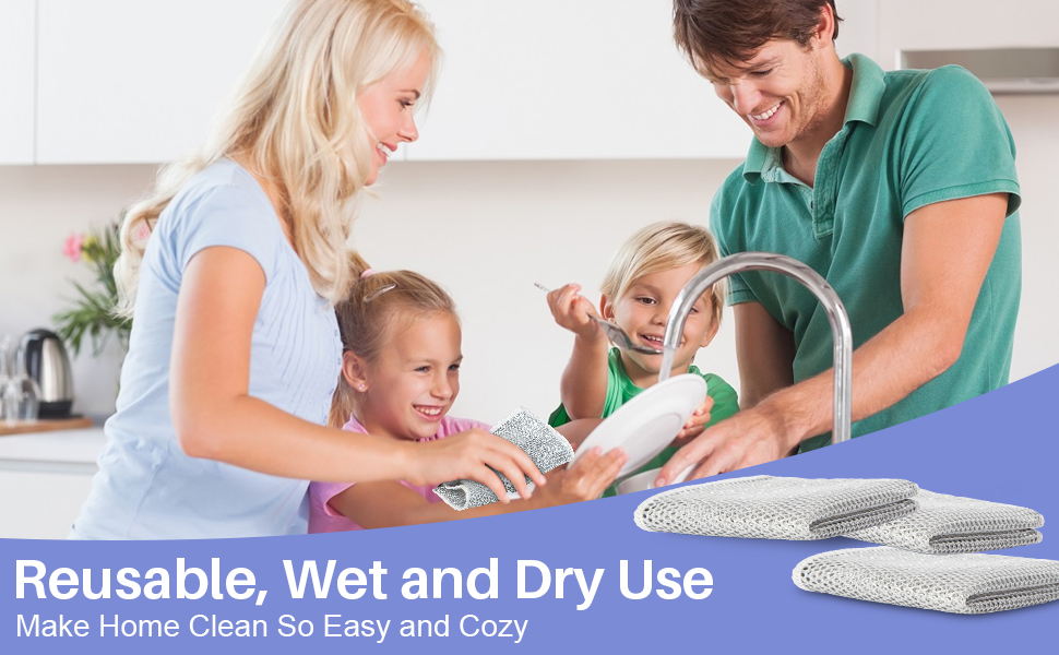 12 Pack Steel Wool Scrubber, Double Layer Non-Scratch Wire Dishcloth, Multipurpose Kitchen Towels, Dish Cloths for Washing Dishes, Cleaning Supplies for Sinks, Dishes, Stove Top, 7.87*7.87 Inch