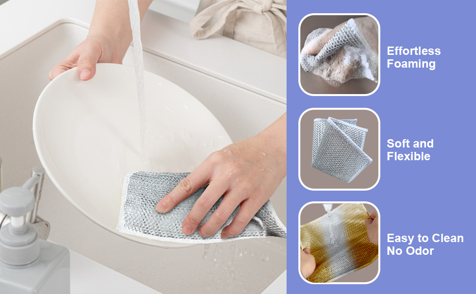 12 Pack Steel Wool Scrubber, Double Layer Non-Scratch Wire Dishcloth, Multipurpose Kitchen Towels, Dish Cloths for Washing Dishes, Cleaning Supplies for Sinks, Dishes, Stove Top, 7.87*7.87 Inch