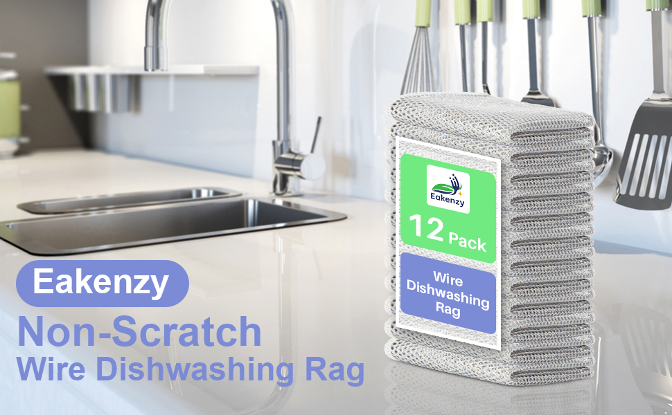 12 Pack Steel Wool Scrubber, Double Layer Non-Scratch Wire Dishcloth, Multipurpose Kitchen Towels, Dish Cloths for Washing Dishes, Cleaning Supplies for Sinks, Dishes, Stove Top, 7.87*7.87 Inch