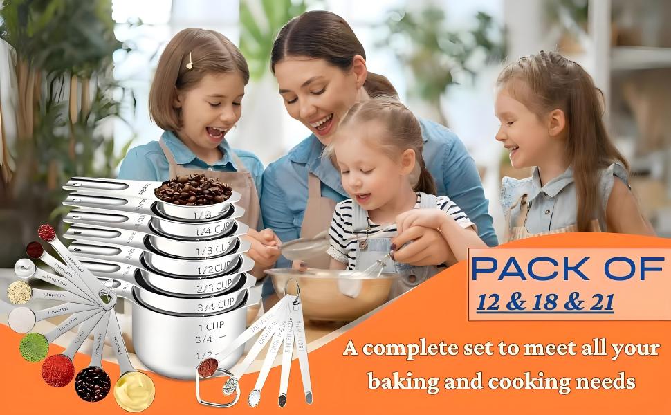 21PCS Measuring Cups and Spoons Set, Include 7 Nesting Measuring Cups, 9 Measuring Spoons and 5 Mini Spoons, Stainless Steel Metal Measuring Set, Kitchen Gadgets for Cooking & Baking