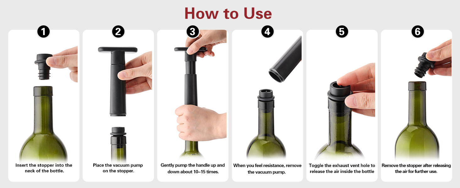 WOTOR Wine Saver Vacuum Pump with 4 Stoppers, Wine Stopper & Preserver, Reusable Bottle Sealer Keeps Fresh, Ideal Accessories Gift (Flat Handle)