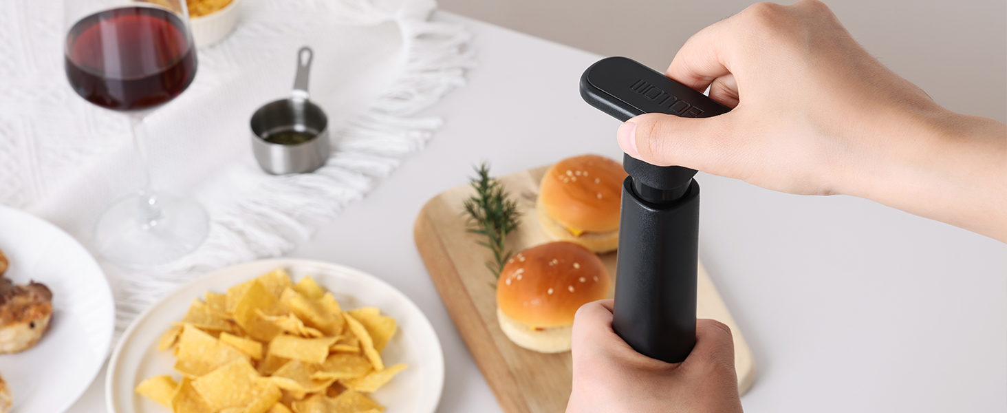 WOTOR Wine Saver Vacuum Pump with 4 Stoppers, Wine Stopper & Preserver, Reusable Bottle Sealer Keeps Fresh, Ideal Accessories Gift (Flat Handle)