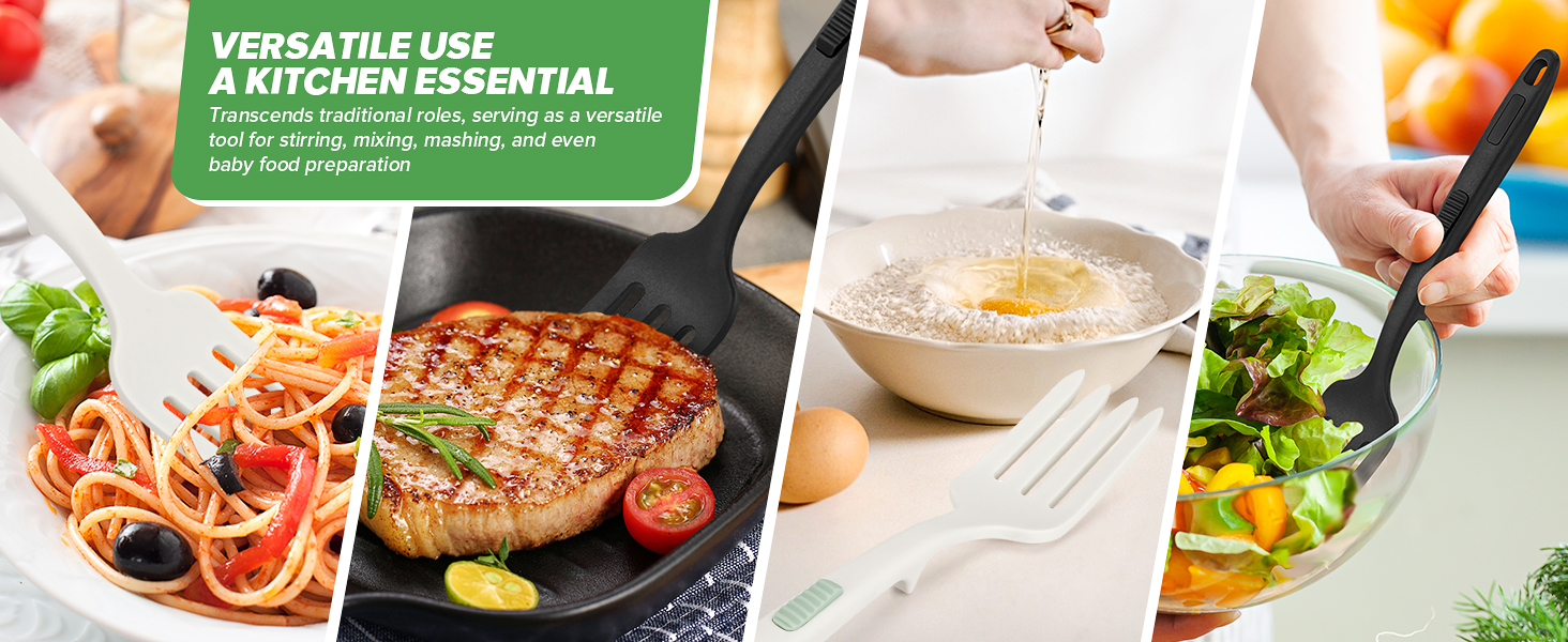 Silicone Flexible Cooking Fork, 11.6 Inch Heat Resistant, Large Non Stick for Mixing, Mashing, Whisking (BW)