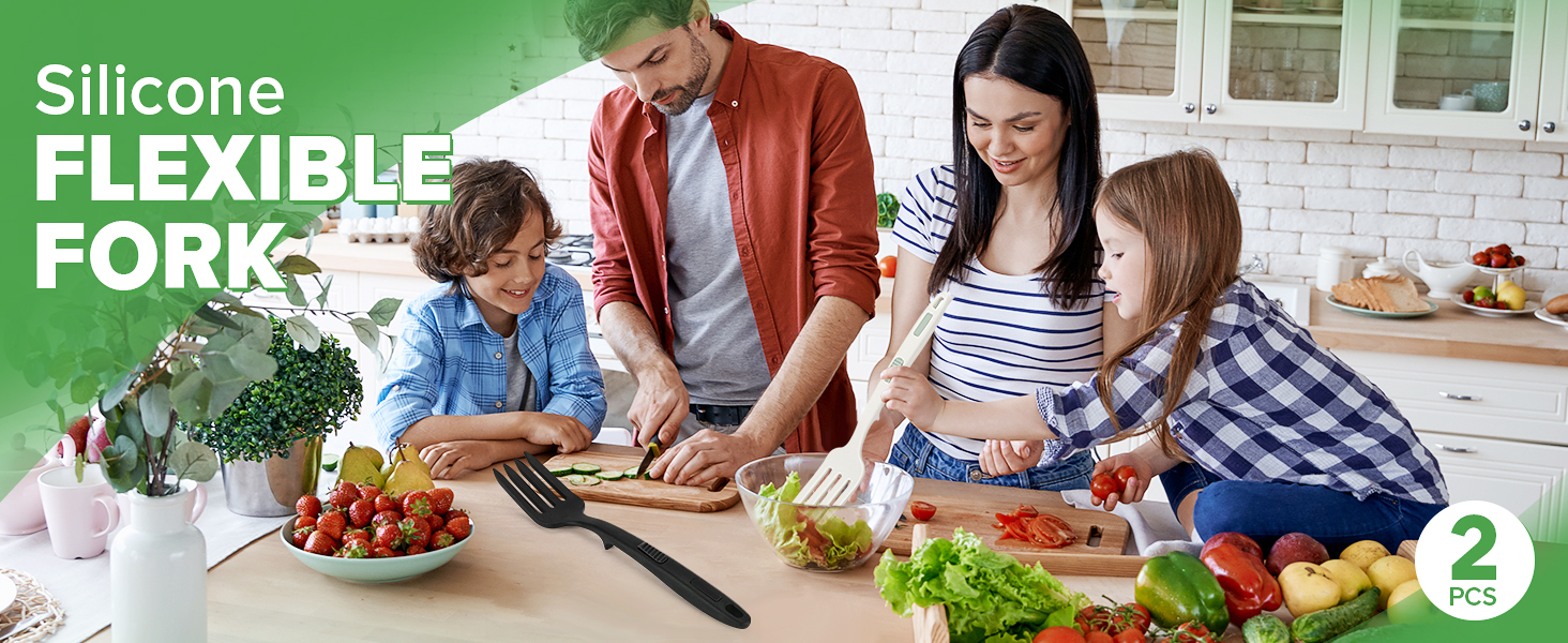 Silicone Flexible Cooking Fork, 11.6 Inch Heat Resistant, Large Non Stick for Mixing, Mashing, Whisking (BW)