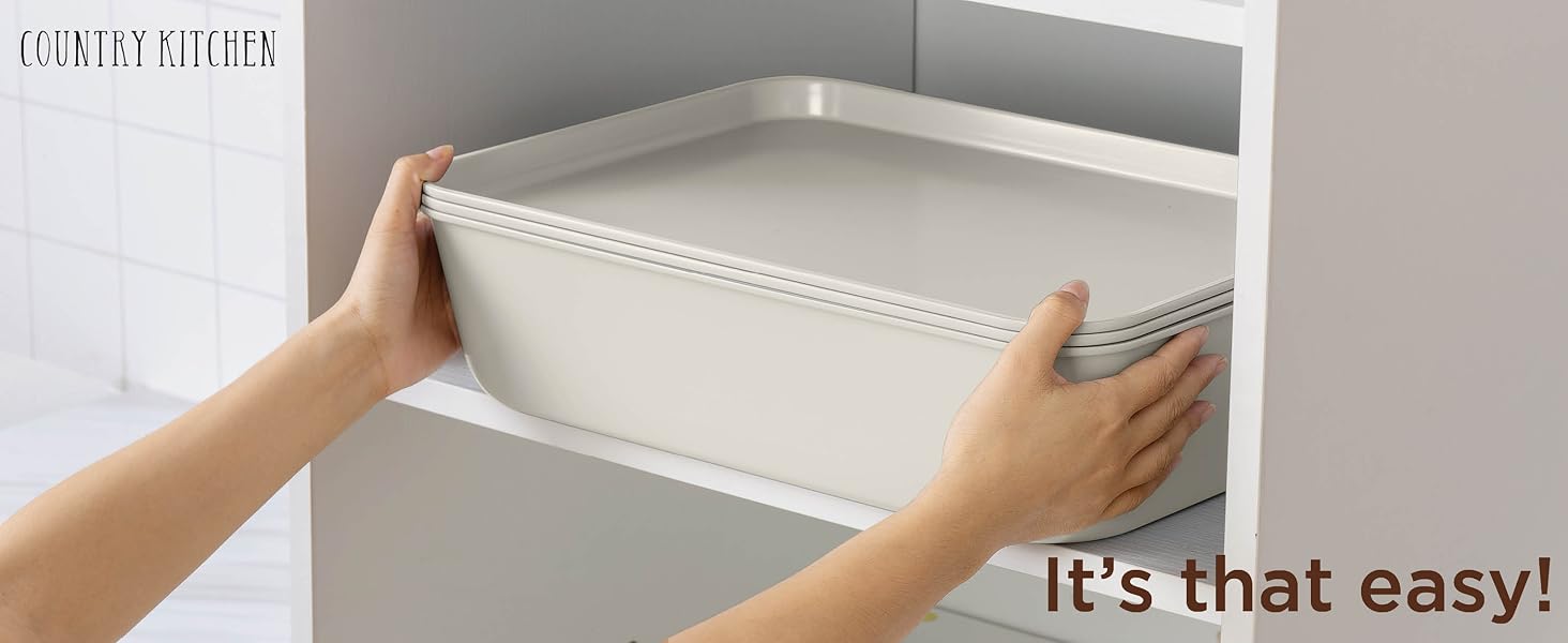 Country Kitchen Nonstick Stackable Bakeware Set - Deluxe Heavy Duty, Durable, Easy Release Baking Set, Cream, 13 Pcs