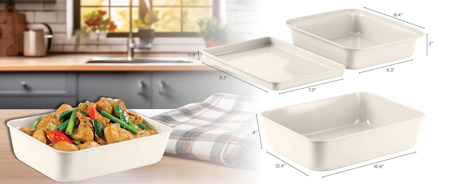 Country Kitchen Nonstick Stackable Bakeware Set - Deluxe Heavy Duty, Durable, Easy Release Baking Set, Cream, 13 Pcs