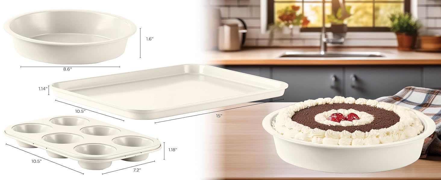 Country Kitchen Nonstick Stackable Bakeware Set - Deluxe Heavy Duty, Durable, Easy Release Baking Set, Cream, 13 Pcs