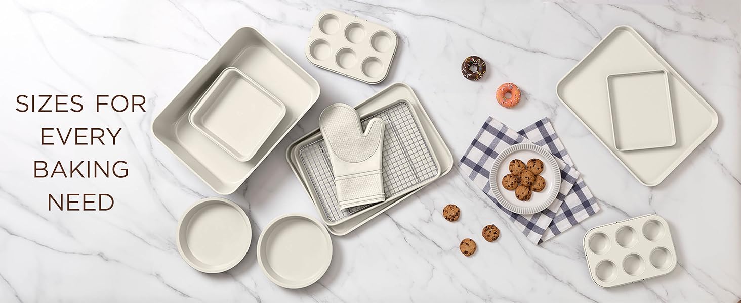 Country Kitchen Nonstick Stackable Bakeware Set - Deluxe Heavy Duty, Durable, Easy Release Baking Set, Cream, 13 Pcs